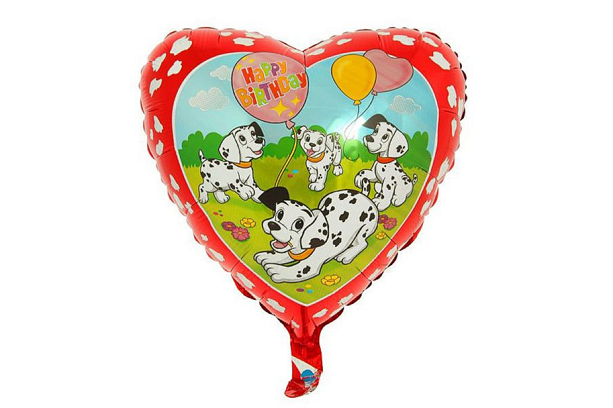 Фольгированная сердце шар Happy Birthday Далматинцы (красный) , 1 шт.