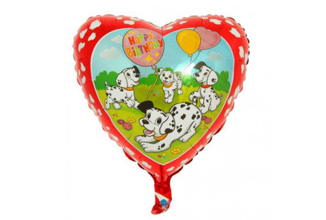Фольгированная сердце шар Happy Birthday Далматинцы (красный) , 1 шт.