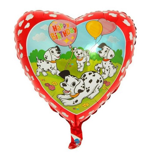 Фольгированная сердце шар Happy Birthday Далматинцы (красный) , 1 шт.