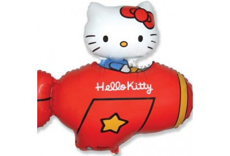 Шар (91 см.) Фигура, Hello Kitty, Котенок в самолете, Красный, 1 шт.