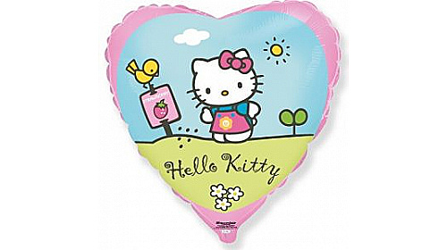 Шар (46 см.) Сердце, Hello Kitty, Котенок в саду, Розовый, 1 шт.