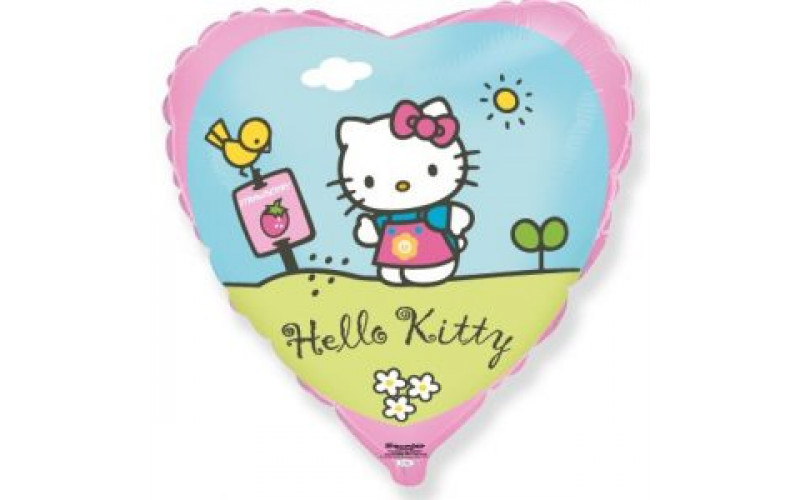 Шар (46 см.) Сердце, Hello Kitty, Котенок в саду, Розовый, 1 шт.