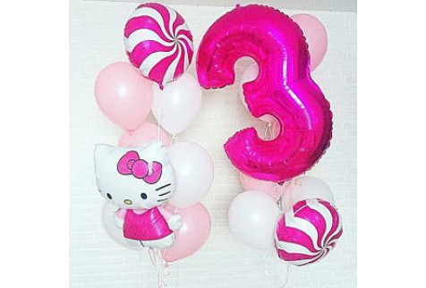 Набор шаров с Hello Kitty "С днем рождения, 3 года!"