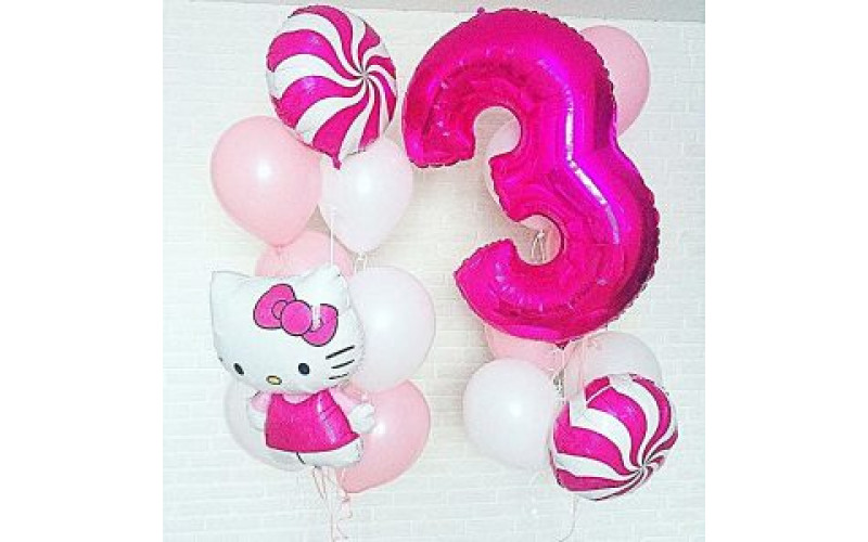 Набор шаров с Hello Kitty "С днем рождения, 3 года!"