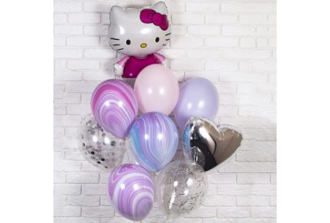 Букет шаров с Hello Kitty "Агаты с серебром"