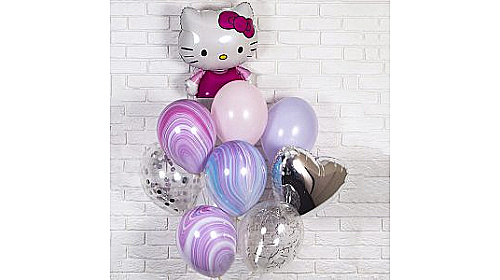 Букет шаров с Hello Kitty "Агаты с серебром" Букет шаров с Hello Kitty "Агаты с серебром"