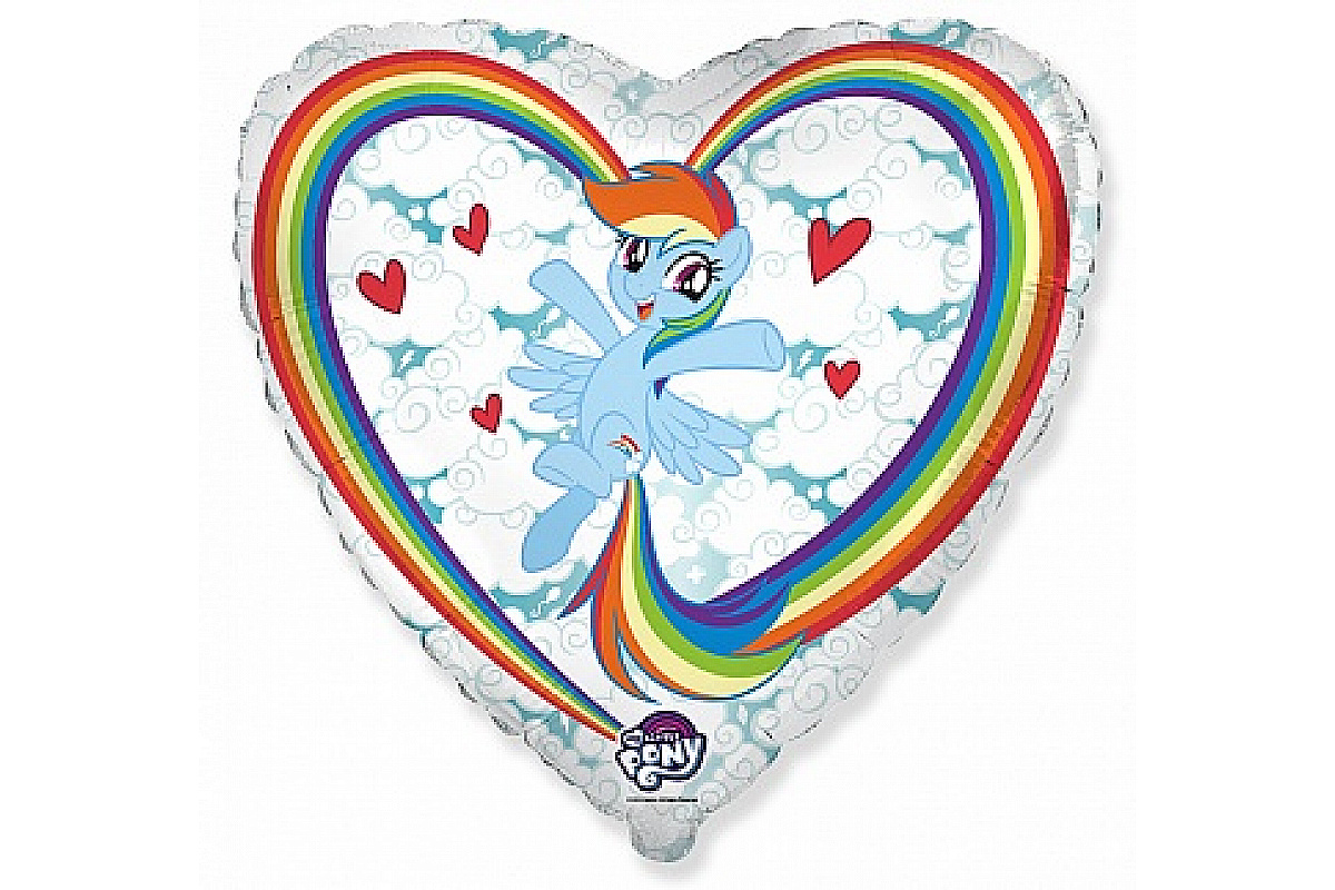 Шар (46 см.) Сердце, My Little Pony, Лошадка Радуга в облаках, Белый, 1 шт.