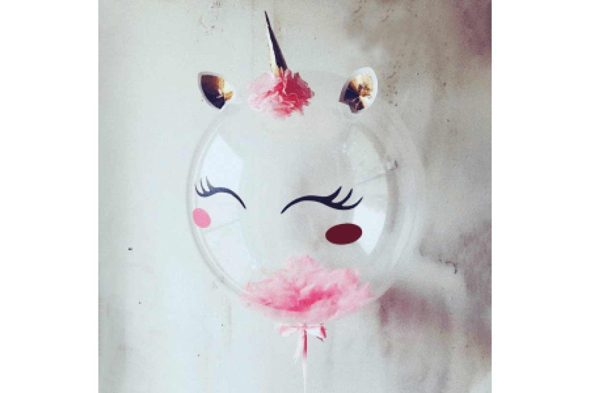 Шар прозрачный (61 см.) Bubble с перьями, Единорог. 1 шт.