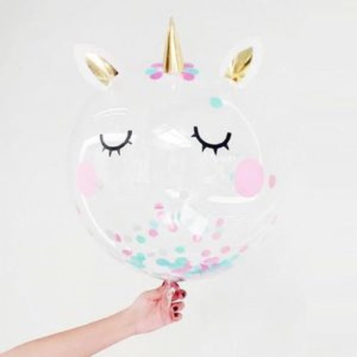 Шар прозрачный (61 см.) Bubble с конфетти, Единорог. 1 шт.