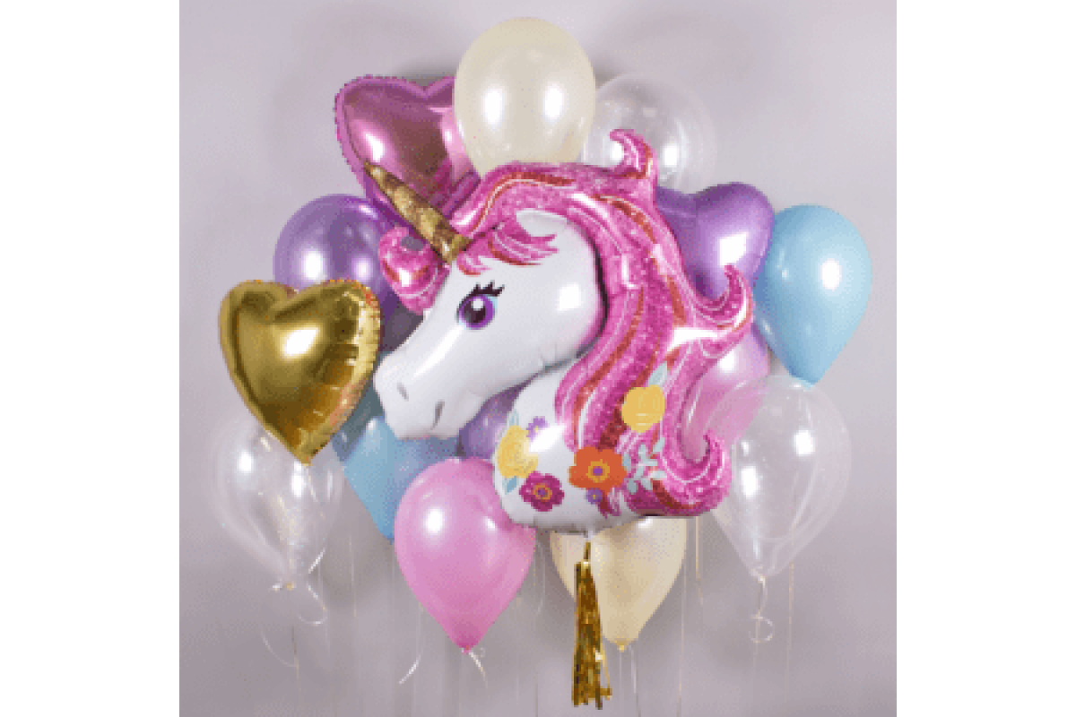 Букет шаров "Нежный микс с единорогом"