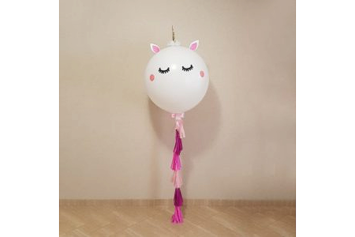 Шар (90 см.) Белый единорог с кисточками тассел 1 шт.