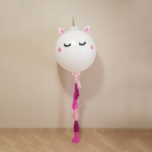 Шар (90 см.) Белый единорог с кисточками тассел 1 шт.