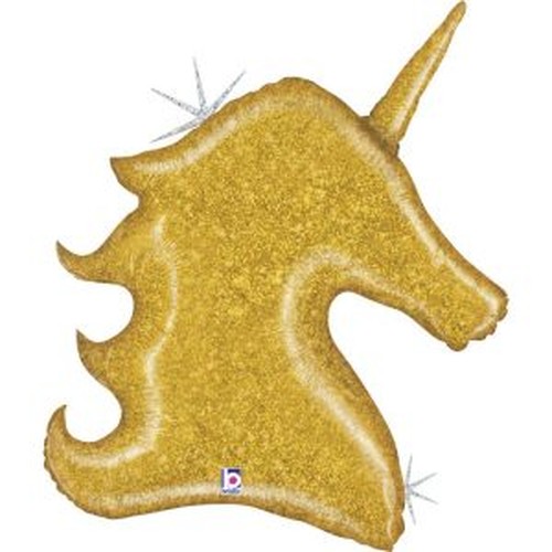 Шар (97 см.) Фигура, Голова, Звездный Единорог, Золото, Голография, 1 шт.
