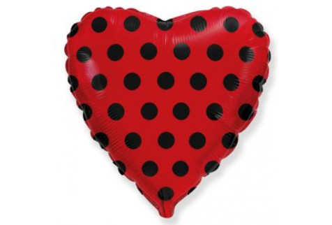 Фольгированный шар сердце (46 см.)”Горошек на красном" 1 шт.