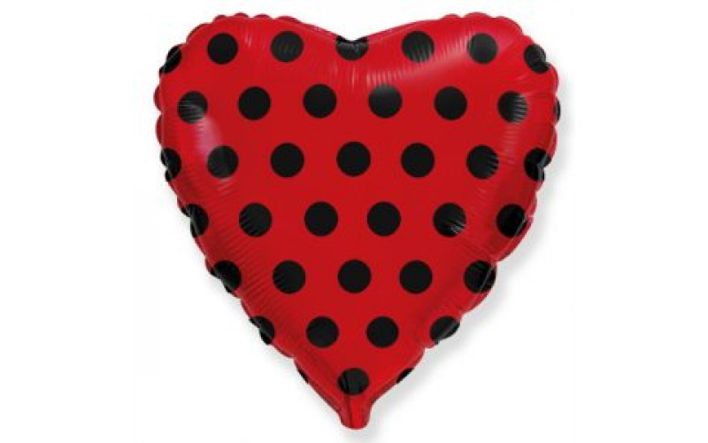 Фольгированный шар сердце (46 см.)”Горошек на красном" 1 шт.