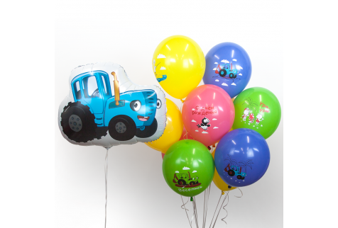 Набор разноцветных шаров с синим трактором