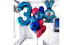 Набор шаров с гелием Смешарики заяц Крош на День Рождения с цифрой