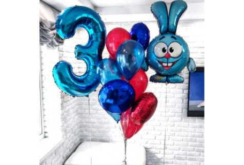 Набор шаров с гелием Смешарики заяц Крош на День Рождения с цифрой
