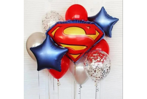 Букет шаров "Супермен" с сатиновыми звёздами