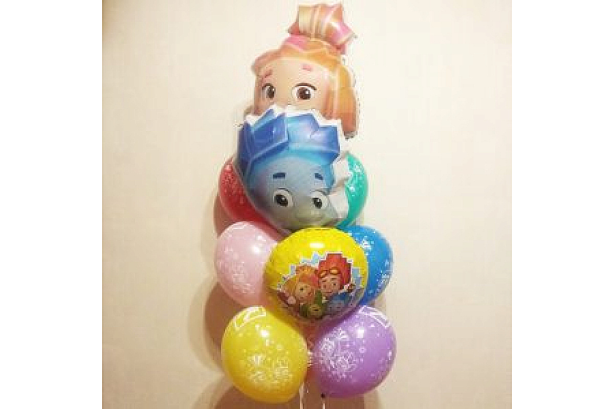 Фонтан из воздушных шаров "Нолик и Симка"