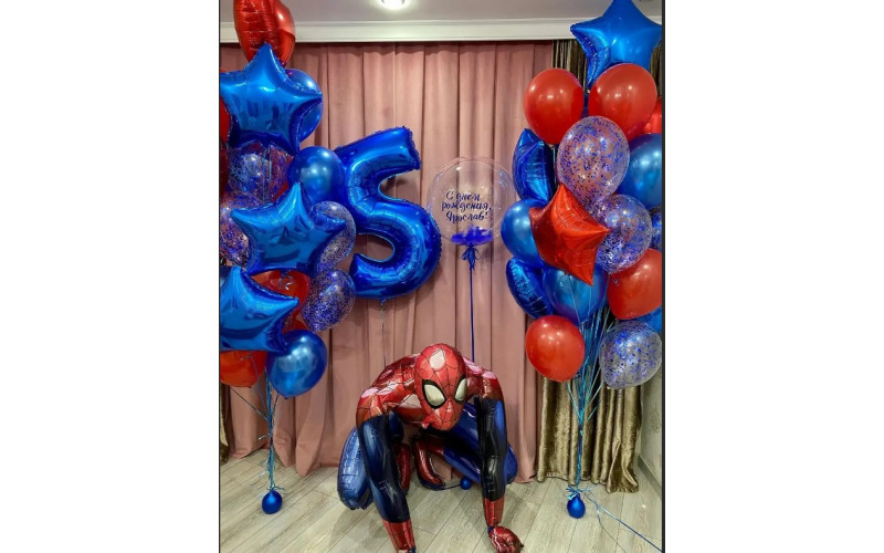Композиция из шаров "Супергерой Человек-паук" на день рождения