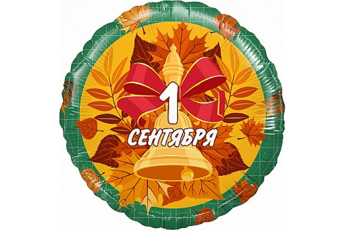 Шар (18''/46 см) Круг, 1 Сентября (колокольчик и листья), Зеленый, 1 шт.