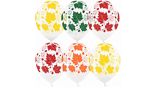 Шар (12''/30 см) Разноцветные листья, Прозрачный, кристалл, 5 ст, 1 шт. Шар (12''/30 см) Разноцветные листья, Прозрачный, кристалл, 5 ст, 1 шт.