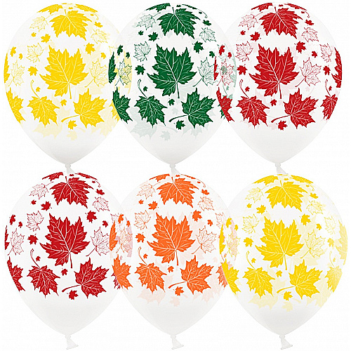 Шар (12''/30 см) Разноцветные листья, Прозрачный, кристалл, 5 ст, 1 шт. Шар (12''/30 см) Разноцветные листья, Прозрачный, кристалл, 5 ст, 1 шт.