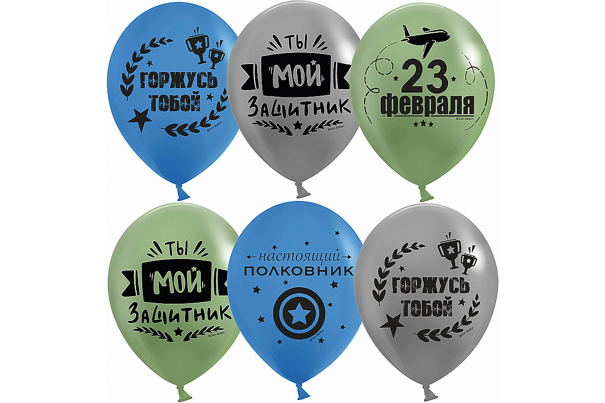 Шар (12''/30 см) С 23 Февраля, Мой Защитник!, Ассорти, пастель, 2 ст, 1 шт.