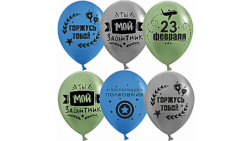 Шар (12''/30 см) С 23 Февраля, Мой Защитник!, Ассорти, пастель, 2 ст, 1 шт.