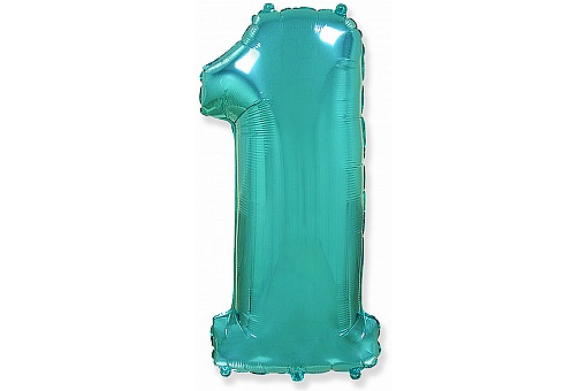 Шар (40''/102 см) Цифра, 1, Бирюзовый Тиффани, 1 шт.