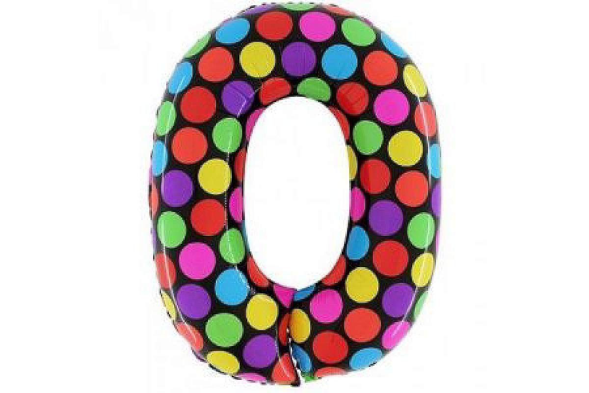 Шар (40''/102 см) Цифра, 0, Горох, 1 шт.