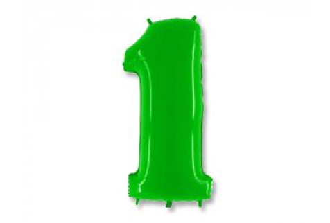 Шар (40''/102 см) Цифра, 1, Яркий зеленый, 1 шт.