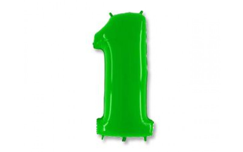 Шар (40''/102 см) Цифра, 1, Яркий зеленый, 1 шт.