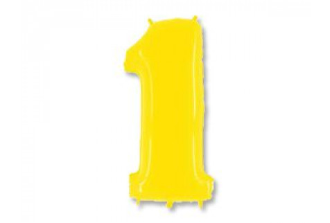 Шар (40''/102 см) Цифра, 1, Яркий желтый, 1 шт.