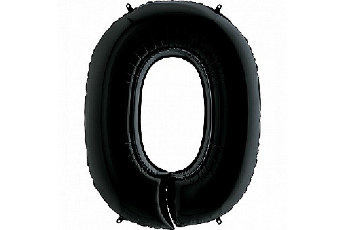 Шар (40''/102 см) Цифра, 0, Черный, 1 шт.