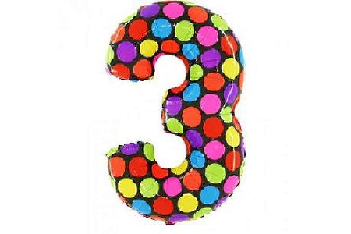 Шар (40''/102 см) Цифра, 3, Горох, 1 шт.