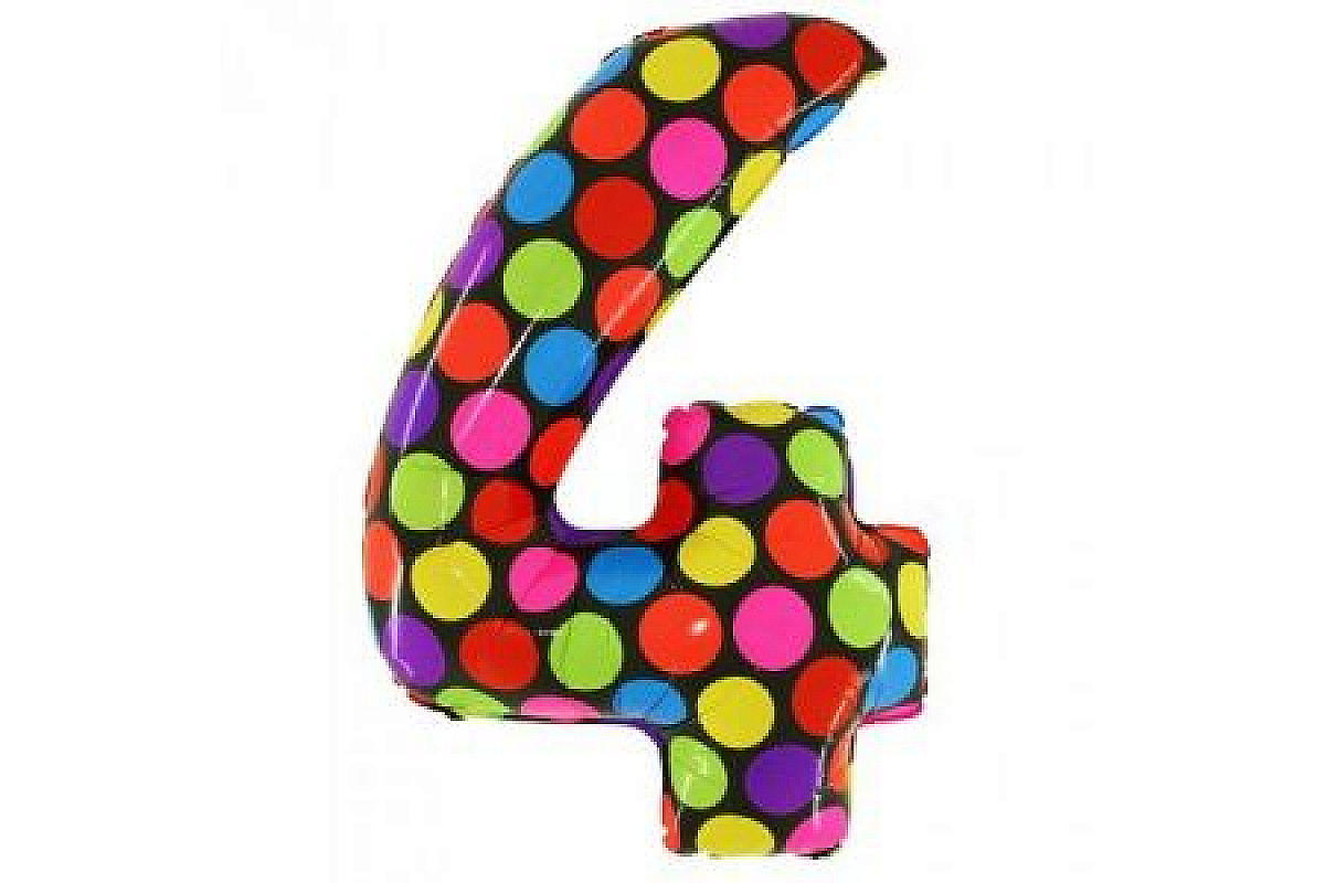 Шар (40''/102 см) Цифра, 4, Горох, 1 шт.
