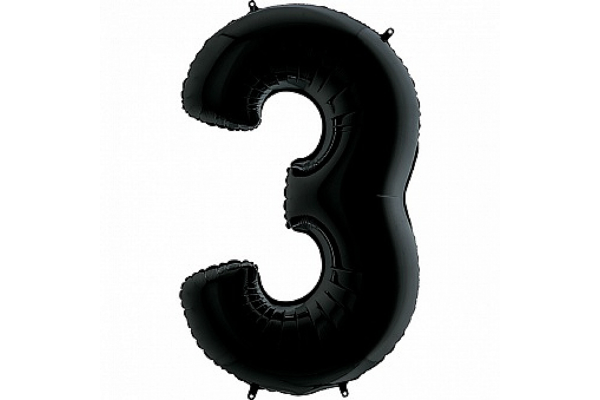 Шар (40''/102 см) Цифра, 3, Черный, 1 шт.