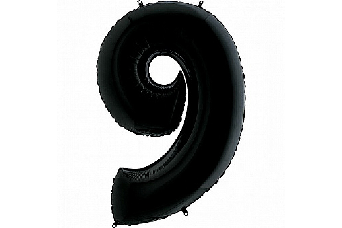 Шар (40''/102 см) Цифра, 9, Черный, 1 шт.