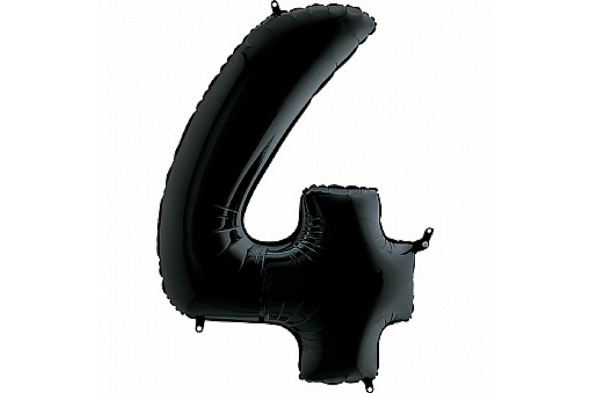 Шар (40''/102 см) Цифра, 4, Черный, 1 шт.
