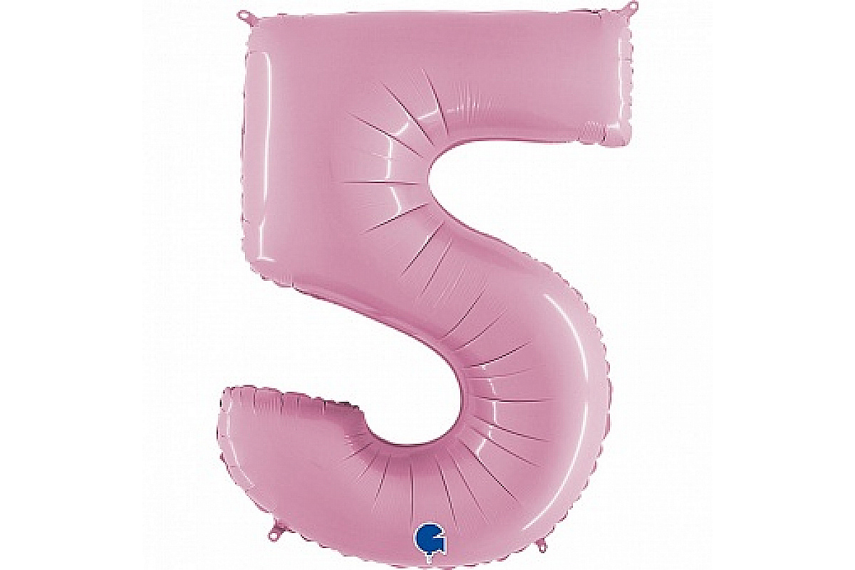 Шар (40''/102 см) Цифра, 5, Розовый пастель, 1 шт.