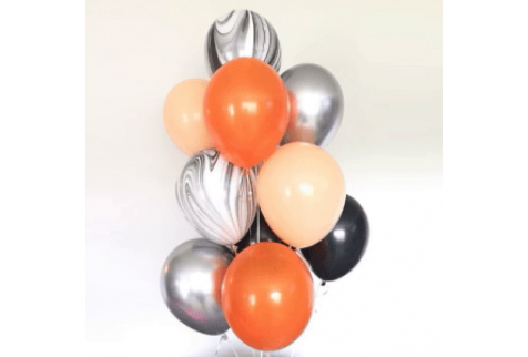 Фонтан из 10 шаров оранжево-серебряный