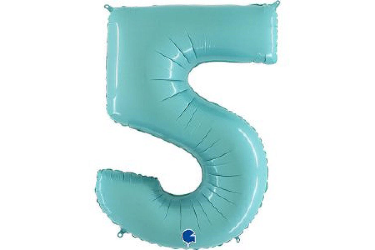 Шар (40''/102 см) Цифра, 5, Голубой Пастель, 1 шт.