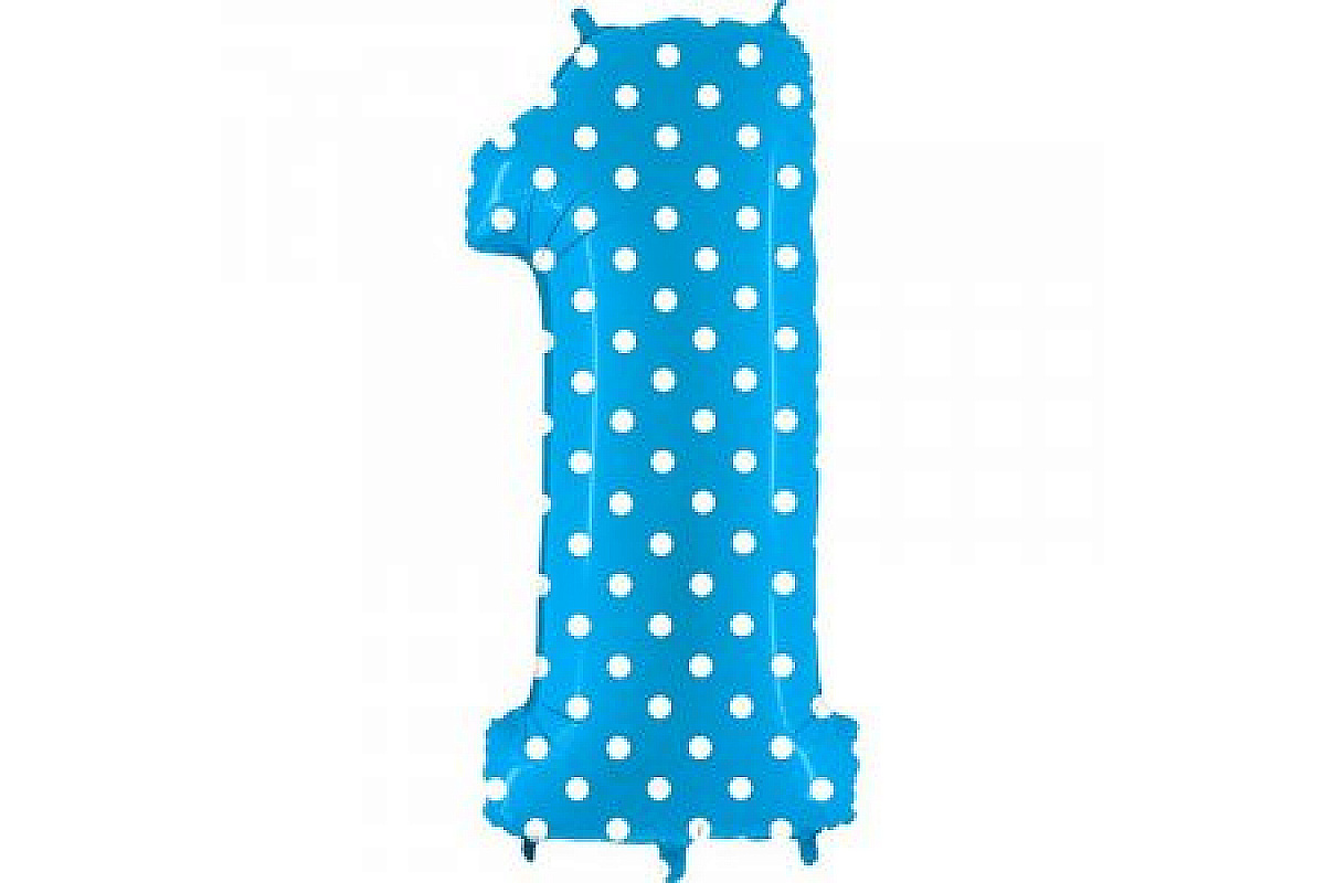 Шар (40''/102 см) Цифра, 1, Горошек на голубом, 1 шт.