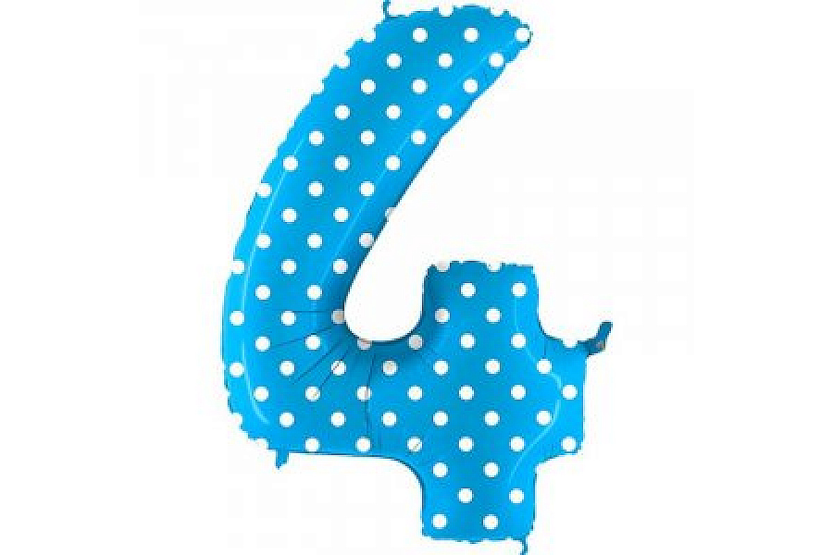 Шар (40''/102 см) Цифра, 4, Горошек на голубом, 1 шт.