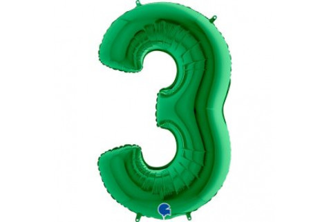 Шар (40''/102 см) Цифра, 3, Зеленая, 1 шт.