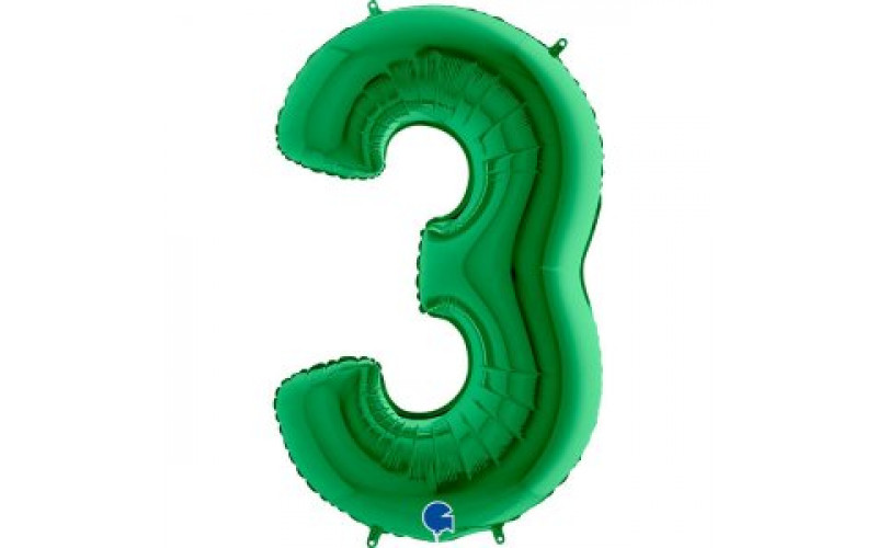Шар (40''/102 см) Цифра, 3, Зеленая, 1 шт.