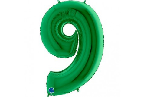 Шар (40''/102 см) Цифра, 9, Зеленая, 1 шт.