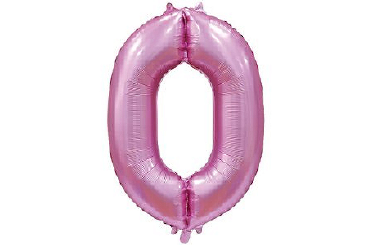 Шар (40''/102 см) Цифра, 0, Сатин Pink, 1 шт.